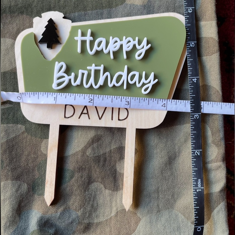 Green and White Happy Birthday David Cake Topper National Forest Style - Picture 4 of 5